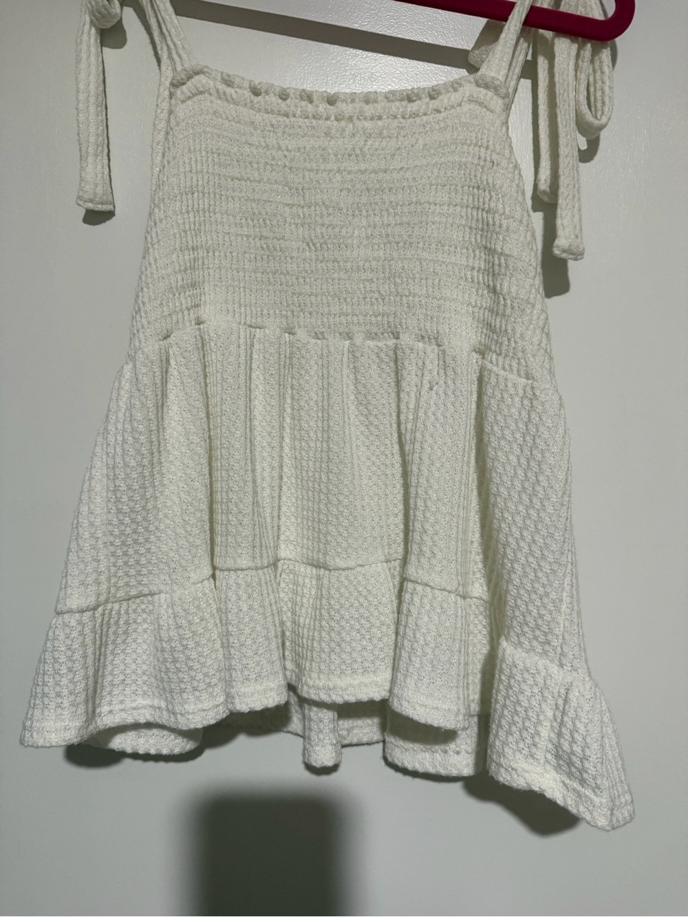 Altar’d State White Knit Babydoll Tank Top Tie Straps Tiered Boho Size S